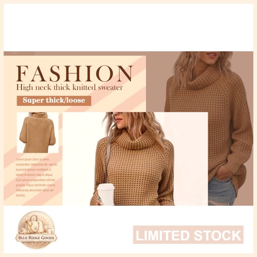Oversized Turtleneck Sweater Chunky Knit Pullover Lightweight Loose Fit Y2K - Picture 7 of 7